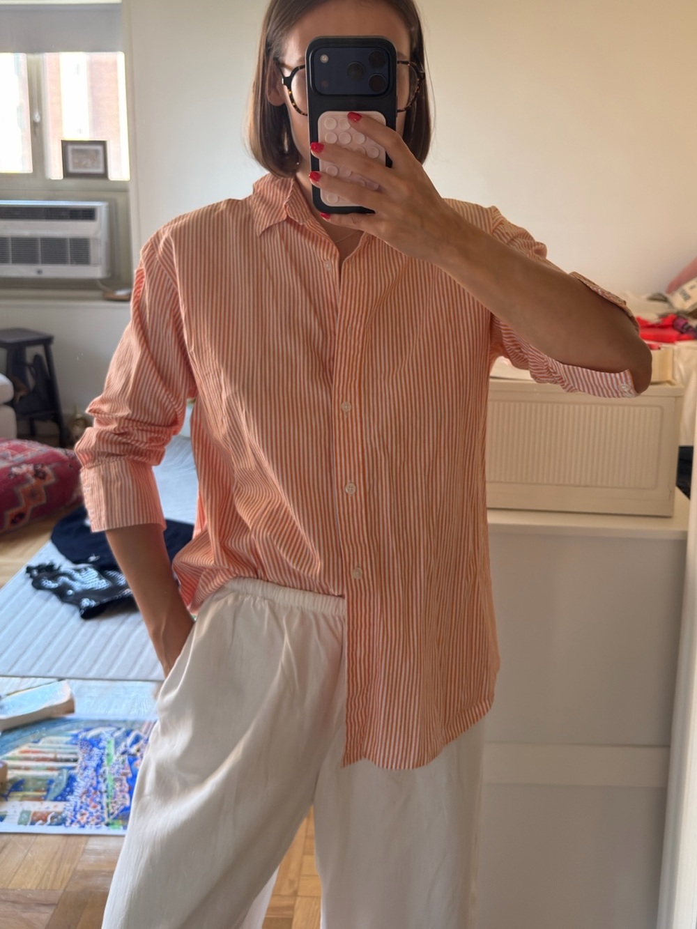 Women’s 100% Cotton Orange-Striped Button-Up Shirt